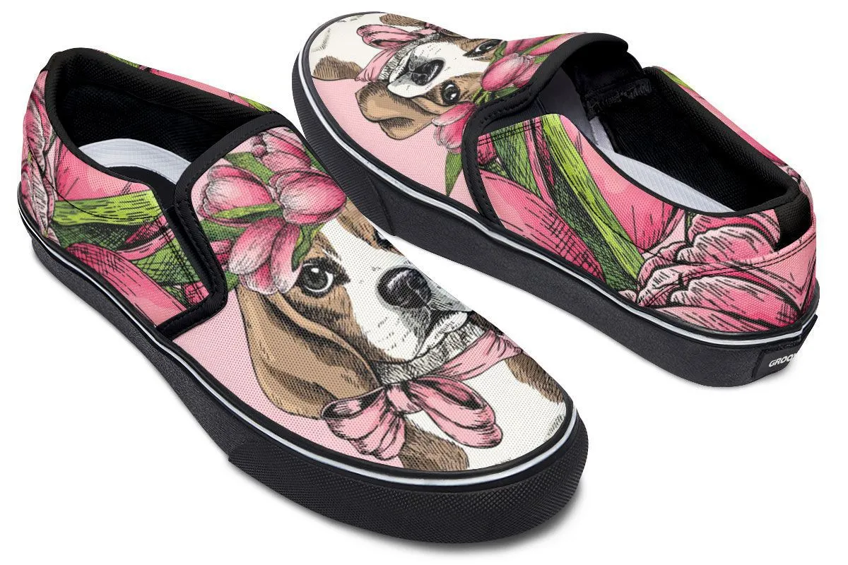 Floral Beagle Slip-On Shoes