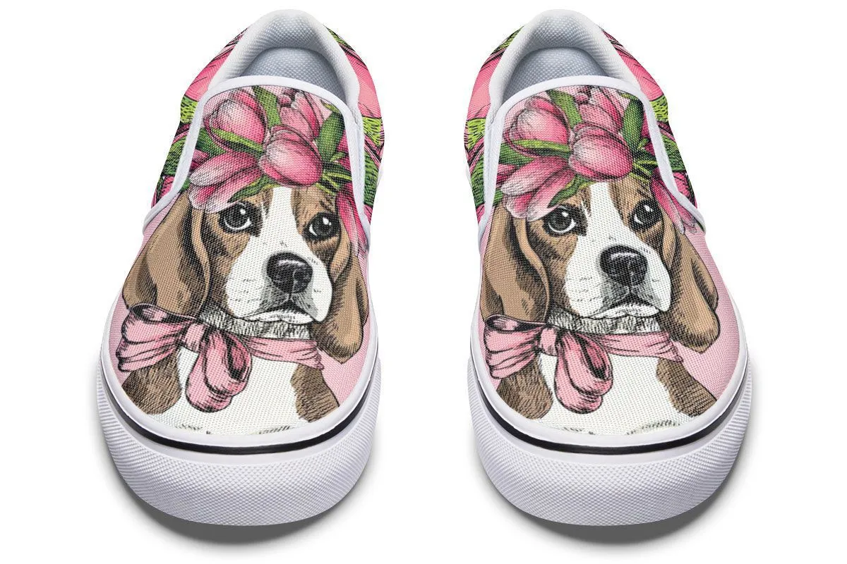 Floral Beagle Slip-On Shoes