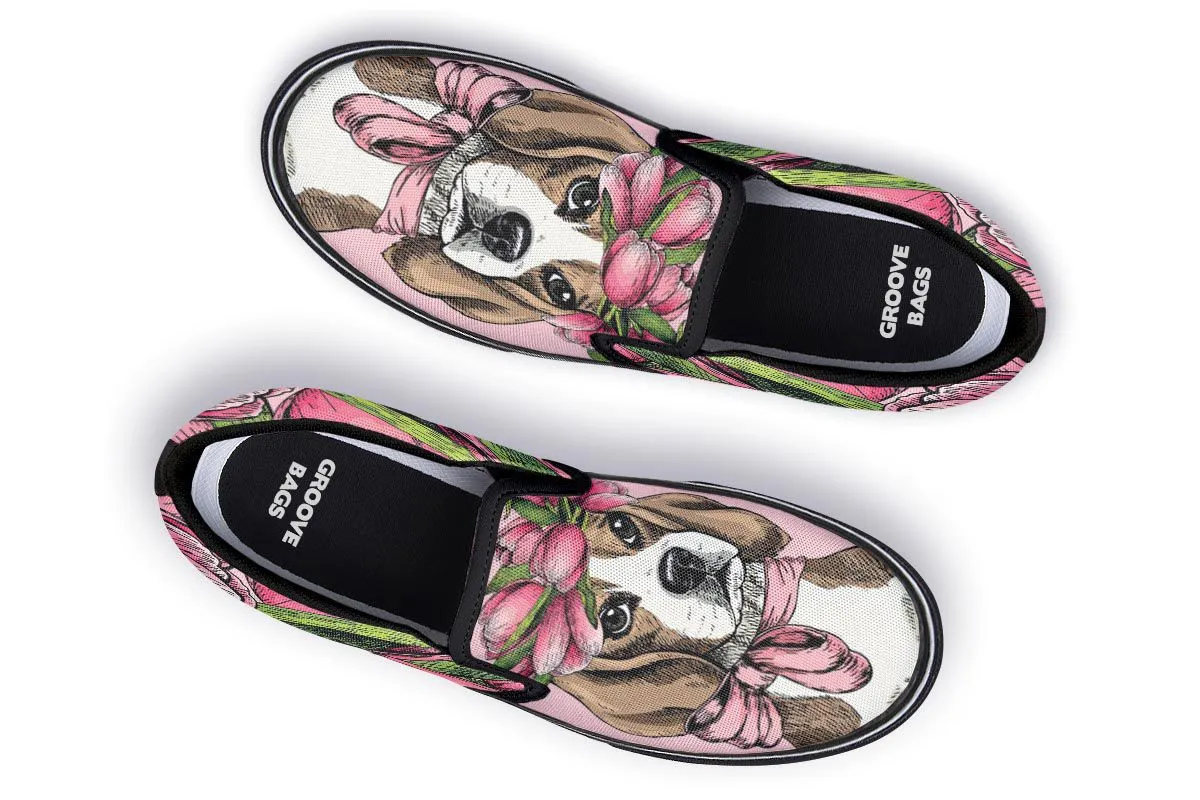 Floral Beagle Slip-On Shoes