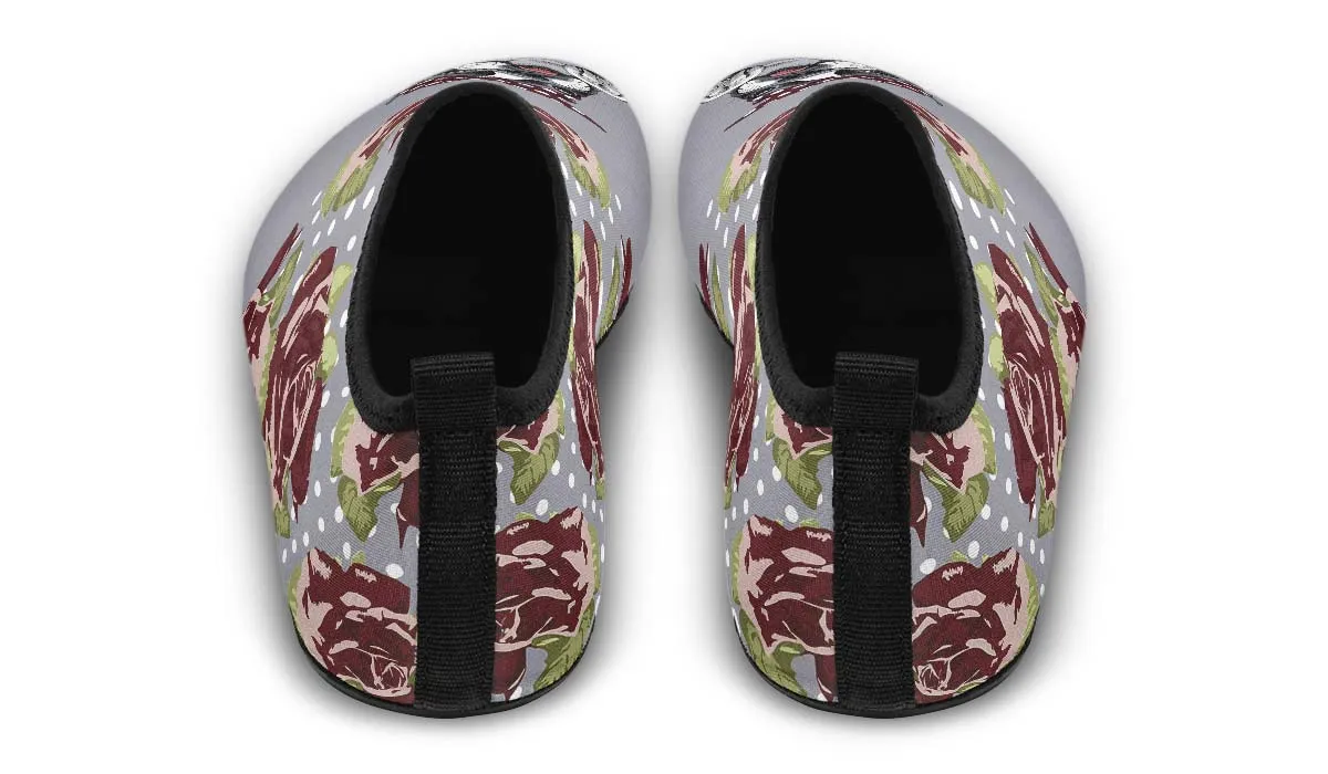 Floral Boston Terrier Dark Red Aqua Barefoot Shoes