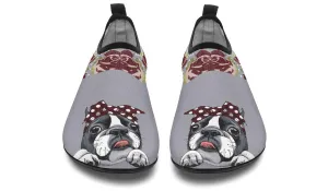 Floral Boston Terrier Dark Red Aqua Barefoot Shoes