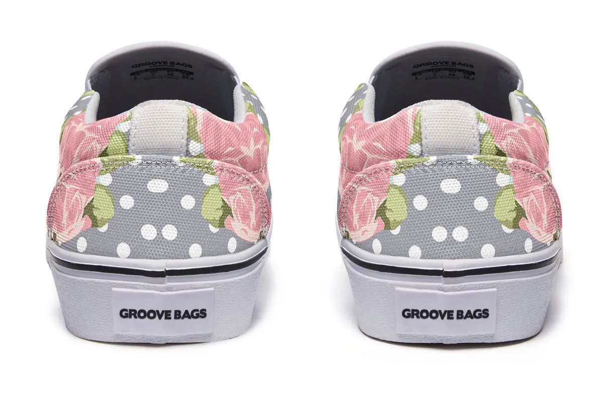 Floral Boston Terrier Pink Slip-On Shoes