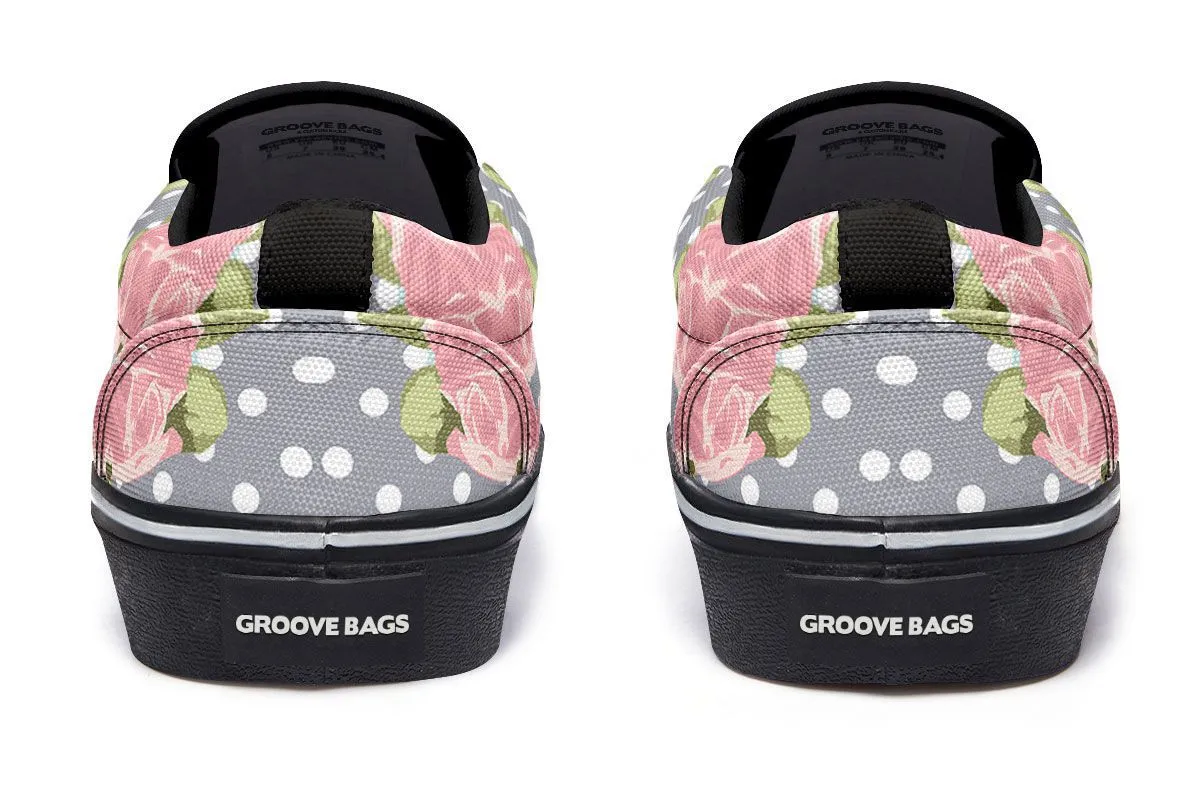 Floral Boston Terrier Pink Slip-On Shoes