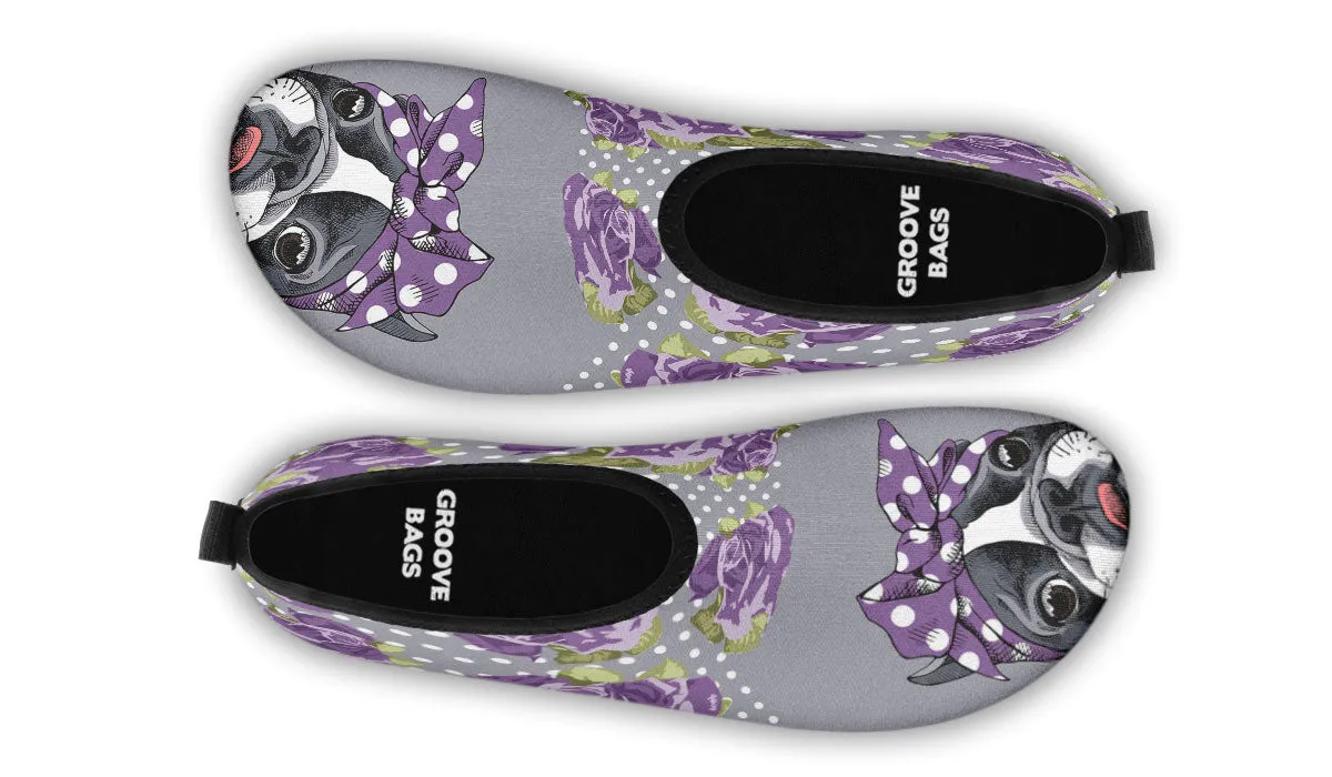 Floral Boston Terrier Purple Aqua Barefoot Shoes