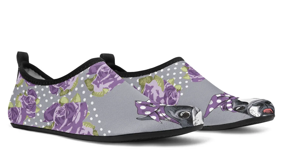 Floral Boston Terrier Purple Aqua Barefoot Shoes
