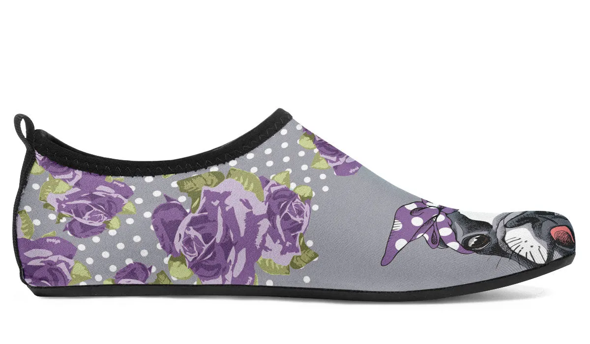Floral Boston Terrier Purple Aqua Barefoot Shoes
