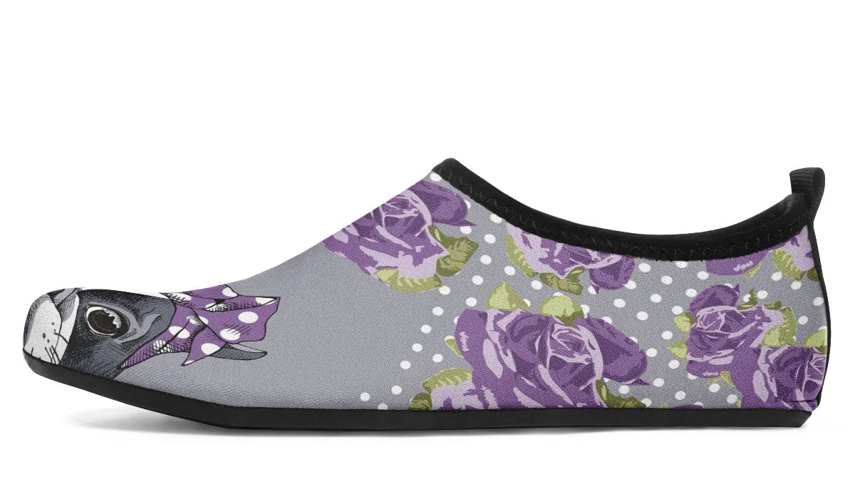 Floral Boston Terrier Purple Aqua Barefoot Shoes