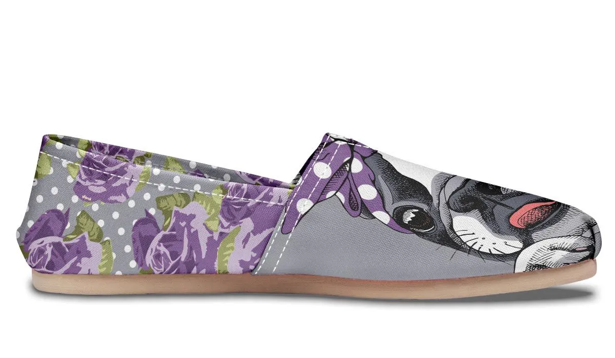 Floral Boston Terrier Purple Casual Shoes