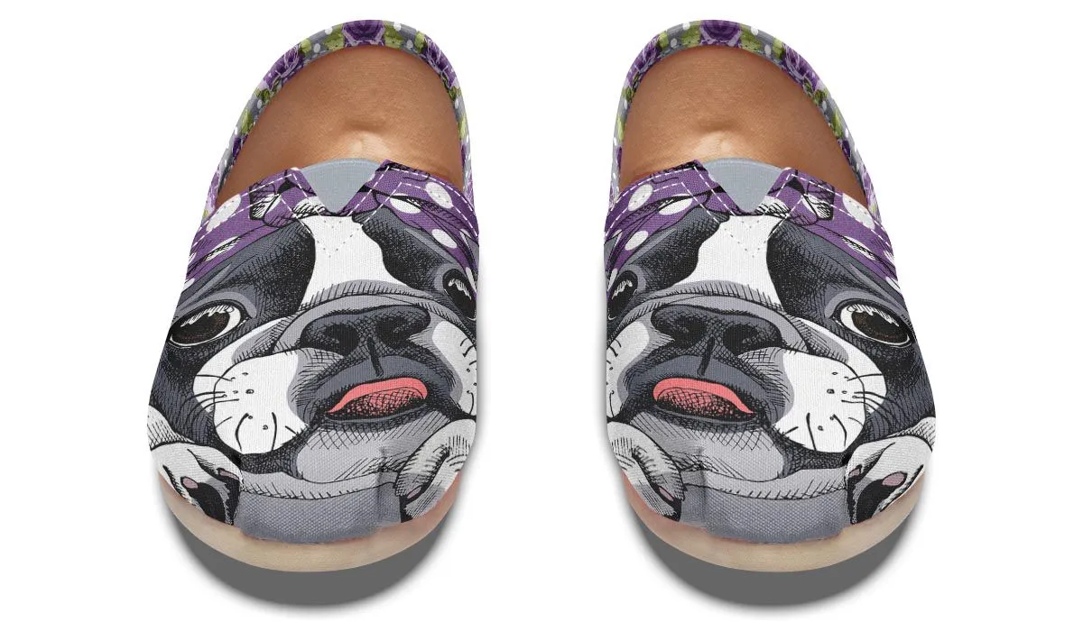Floral Boston Terrier Purple Casual Shoes