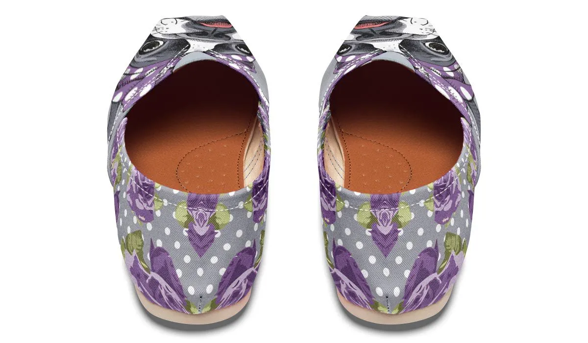 Floral Boston Terrier Purple Casual Shoes