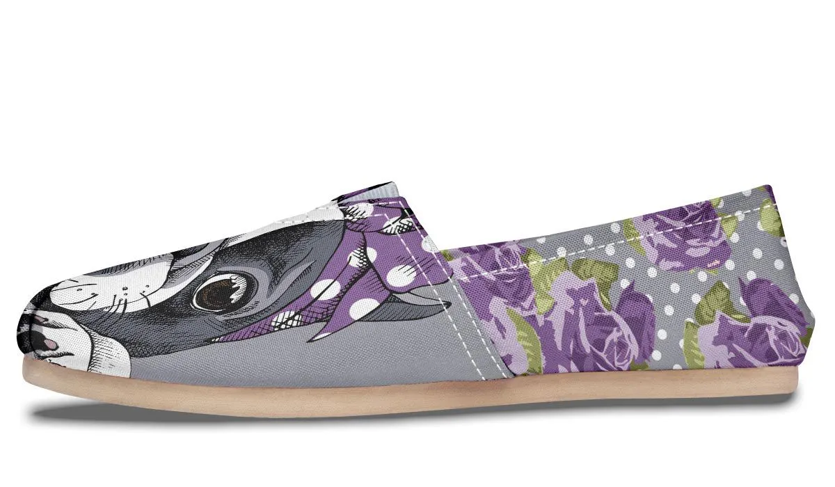Floral Boston Terrier Purple Casual Shoes