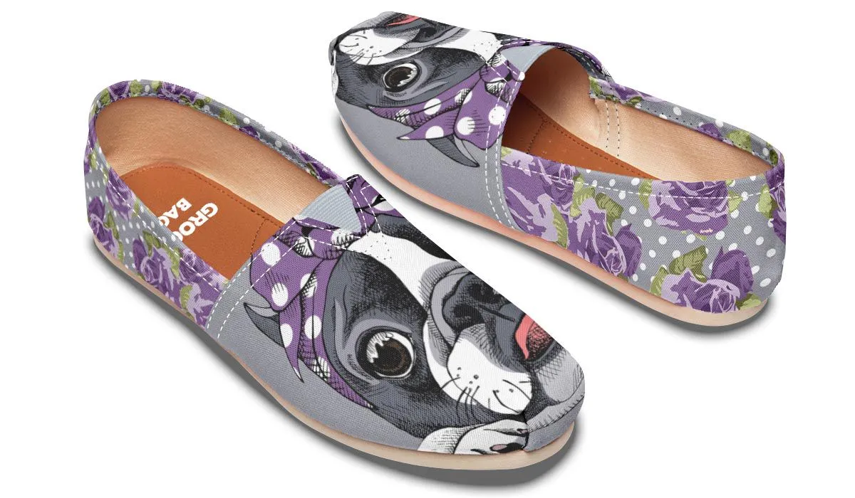 Floral Boston Terrier Purple Casual Shoes