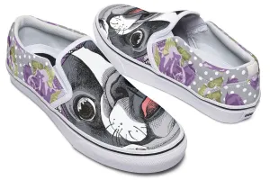 Floral Boston Terrier Purple Slip-On Shoes