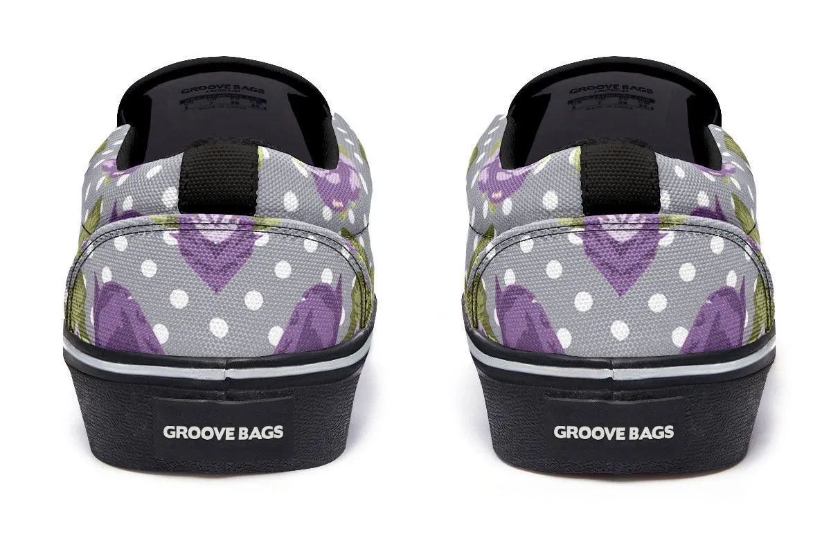 Floral Boston Terrier Purple Slip-On Shoes