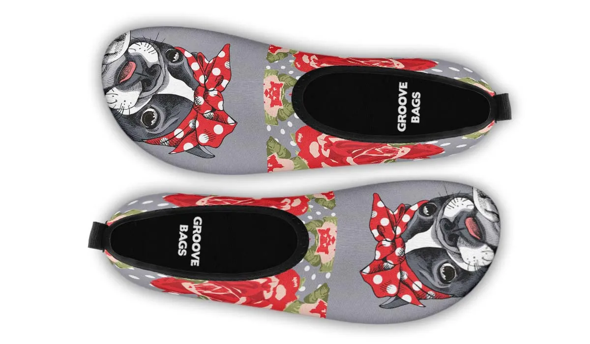 Floral Boston Terrier Red Aqua Barefoot Shoes