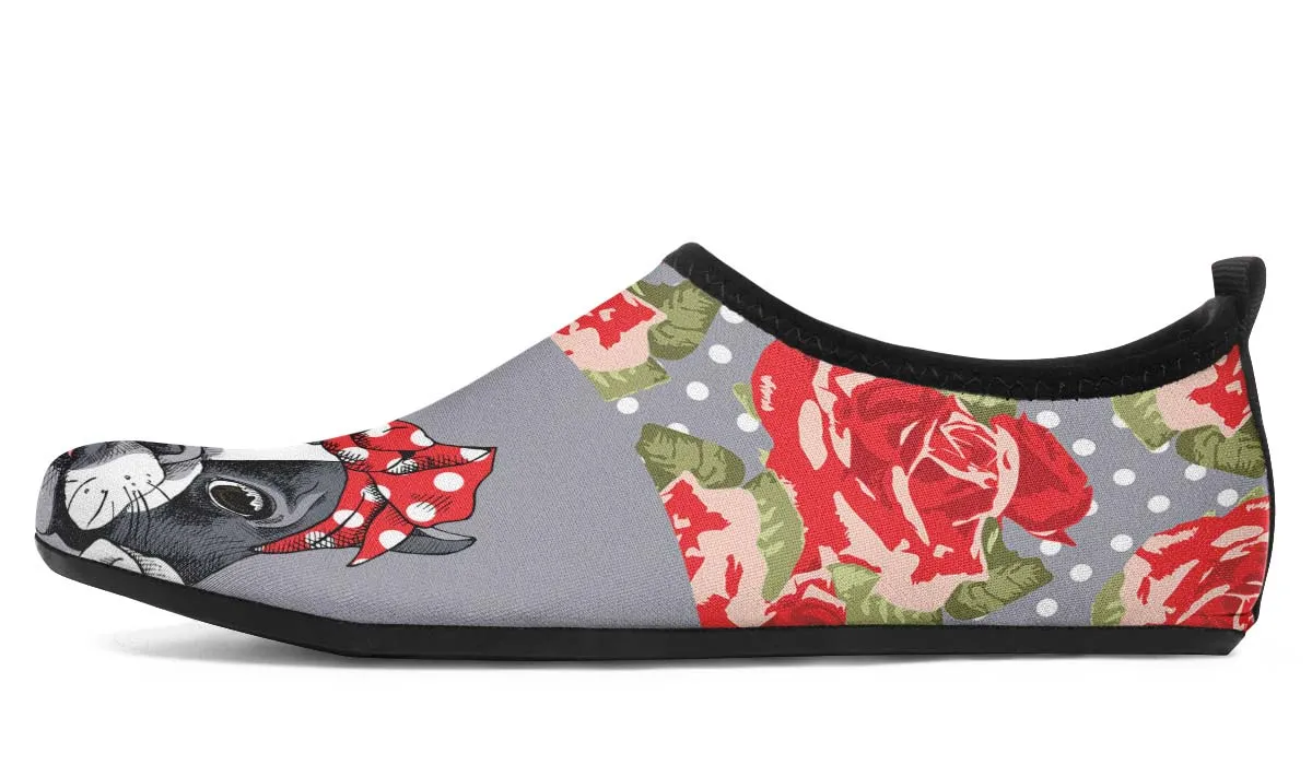 Floral Boston Terrier Red Aqua Barefoot Shoes