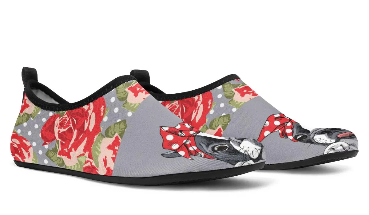 Floral Boston Terrier Red Aqua Barefoot Shoes