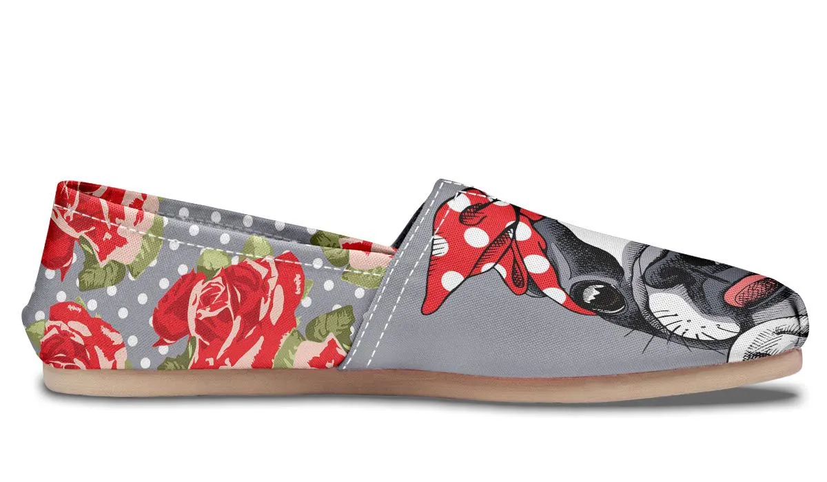 Floral Boston Terrier Red Casual Shoes
