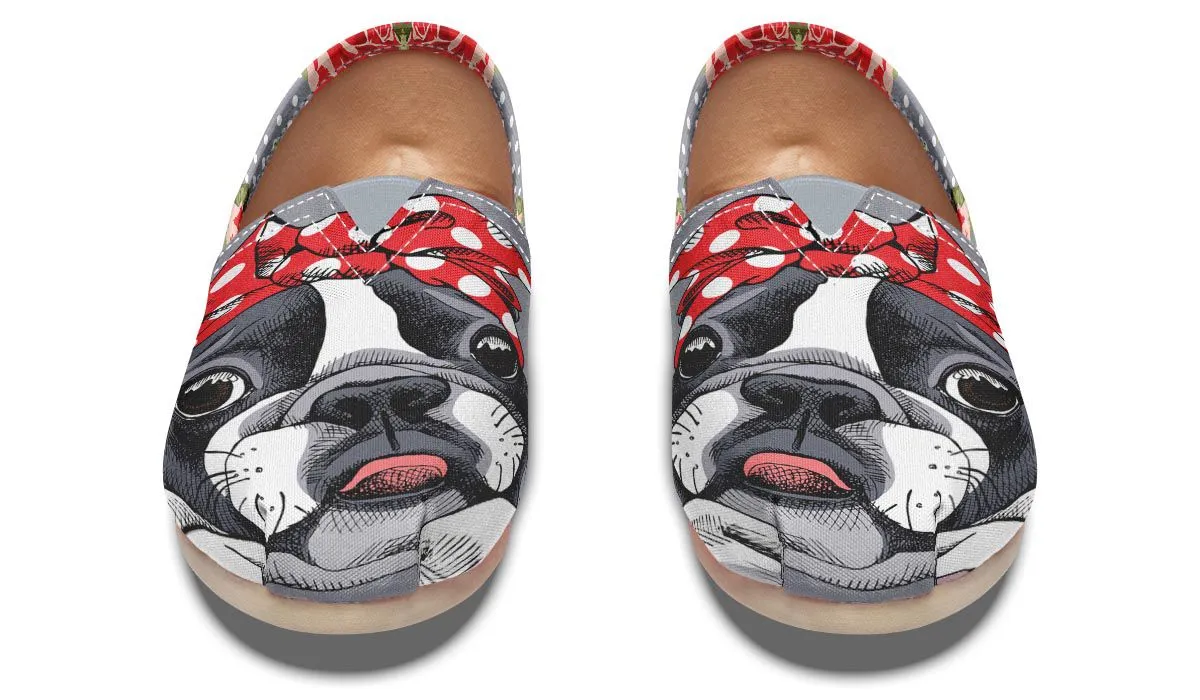Floral Boston Terrier Red Casual Shoes