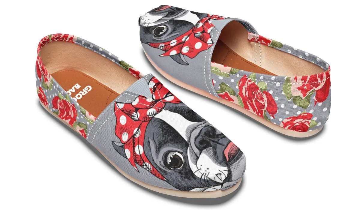 Floral Boston Terrier Red Casual Shoes