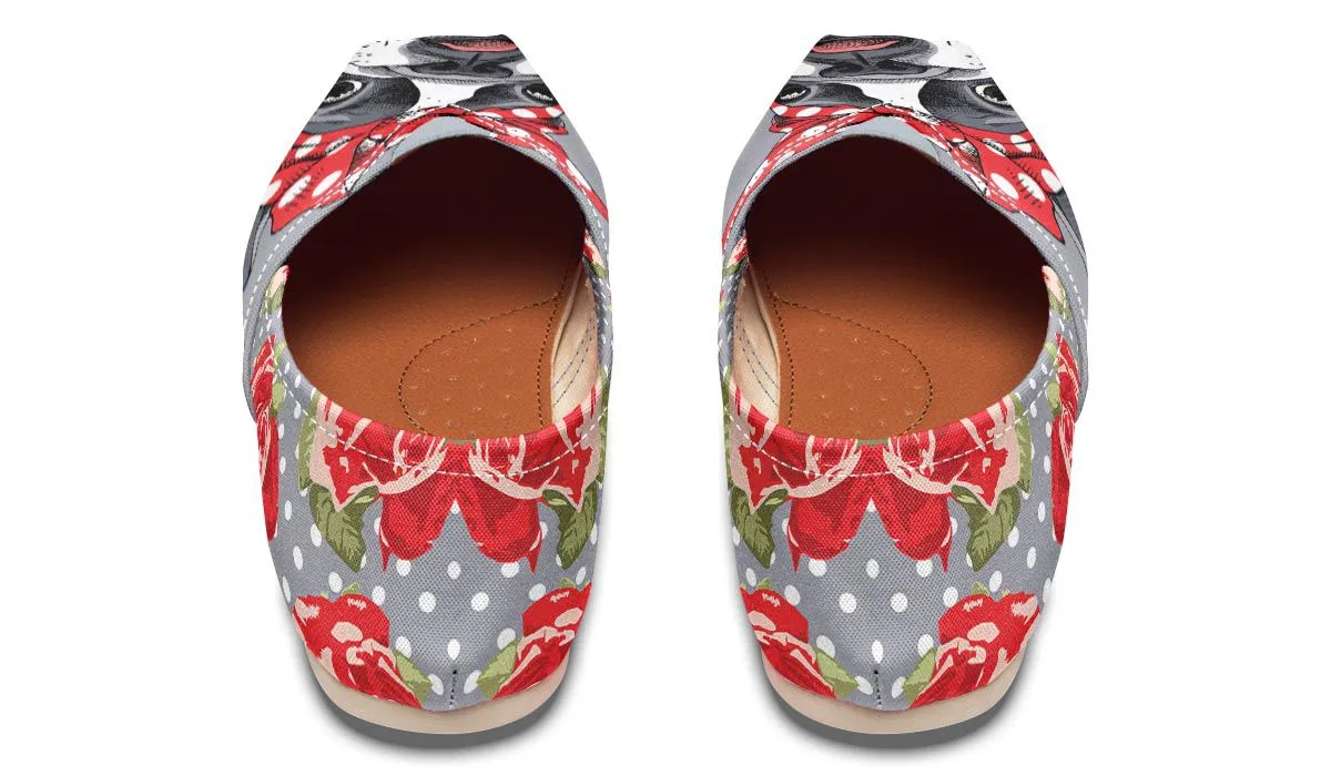 Floral Boston Terrier Red Casual Shoes