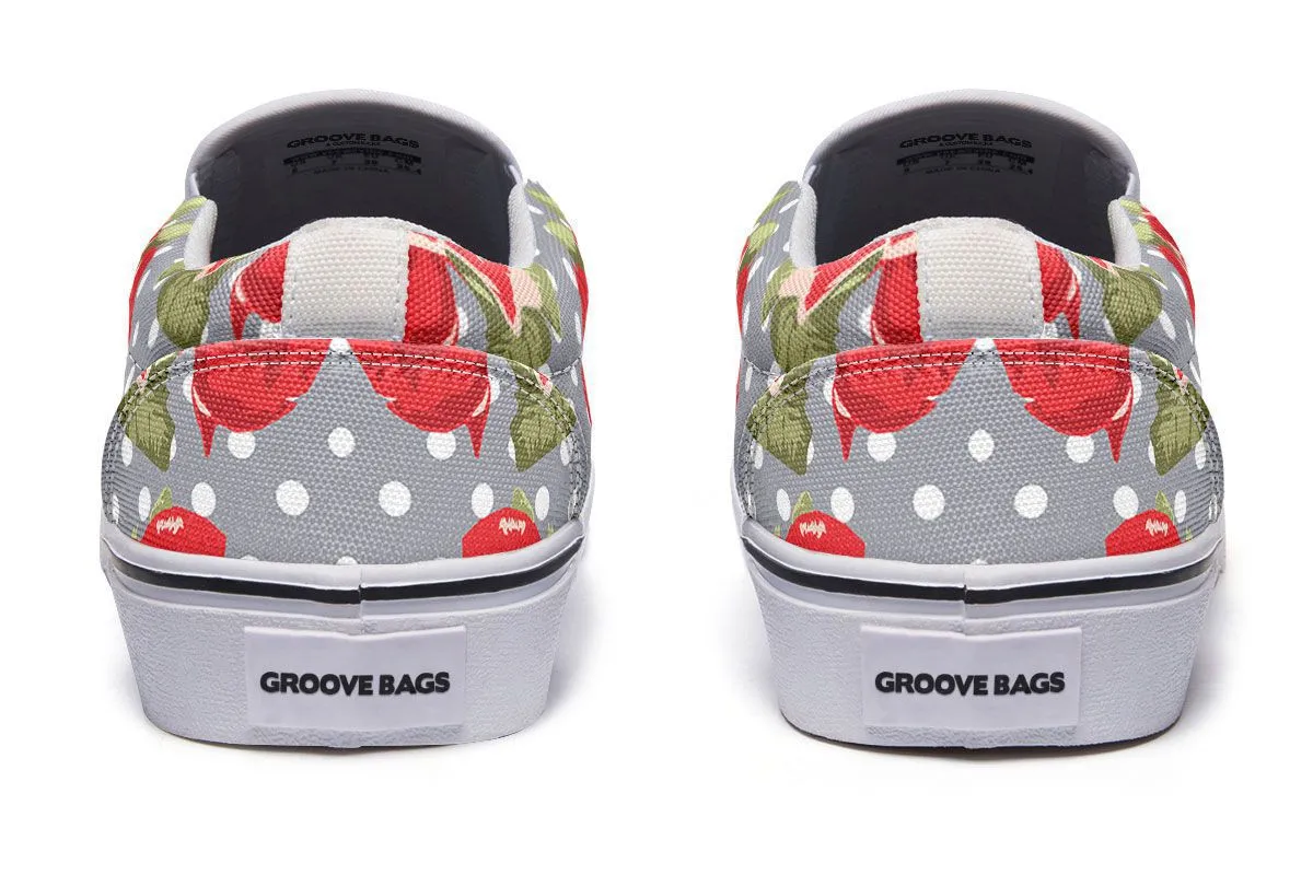 Floral Boston Terrier Red Slip-On Shoes