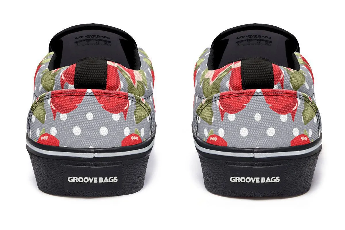 Floral Boston Terrier Red Slip-On Shoes