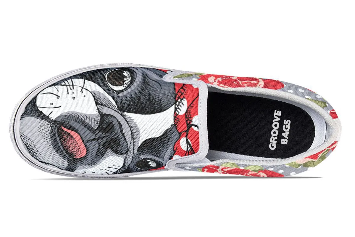 Floral Boston Terrier Slip-On Shoes