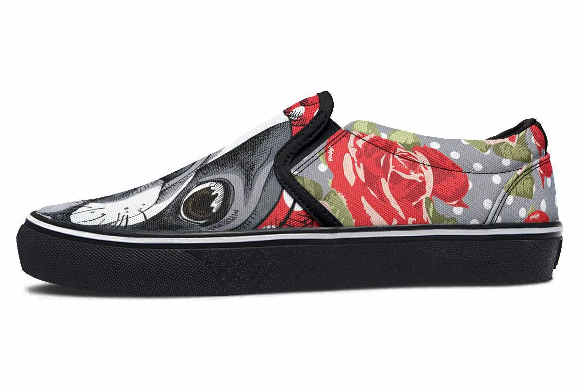 Floral Boston Terrier Slip-On Shoes