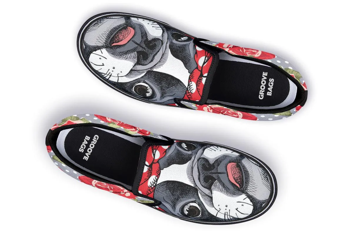 Floral Boston Terrier Slip-On Shoes