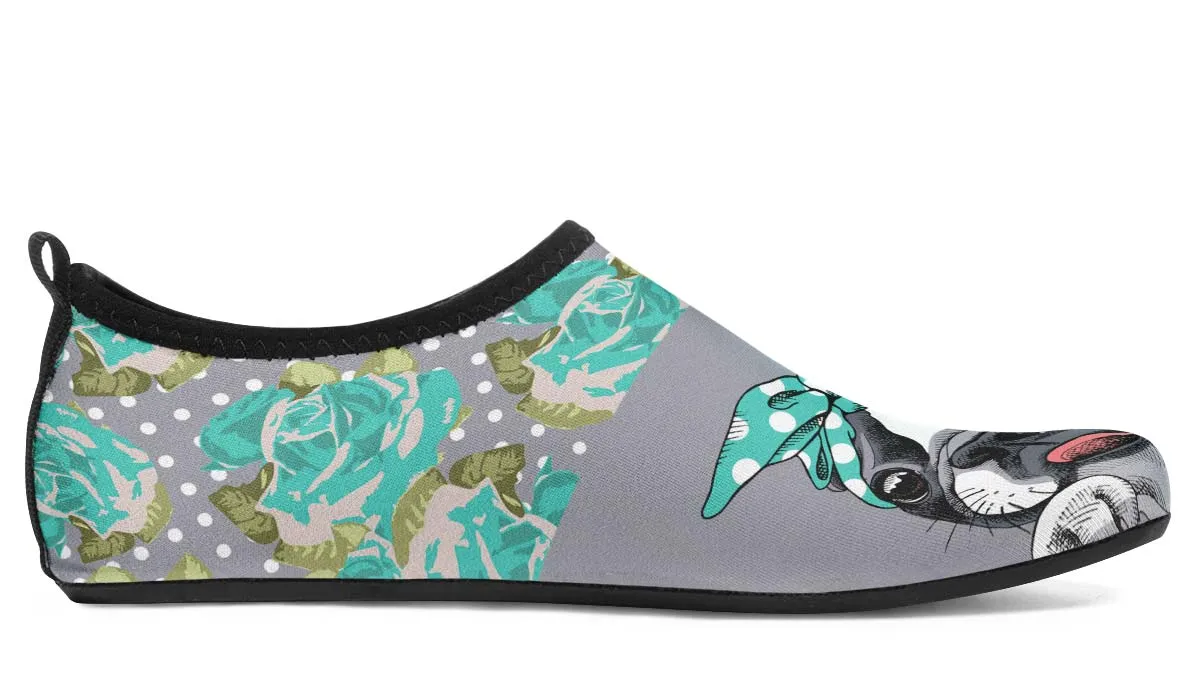 Floral Boston Terrier Turquoise Aqua Barefoot Shoes