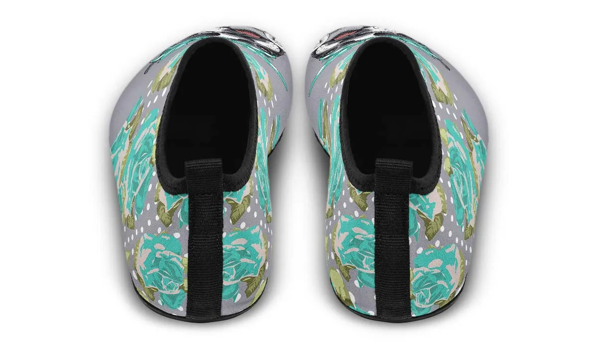 Floral Boston Terrier Turquoise Aqua Barefoot Shoes