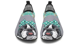 Floral Boston Terrier Turquoise Aqua Barefoot Shoes