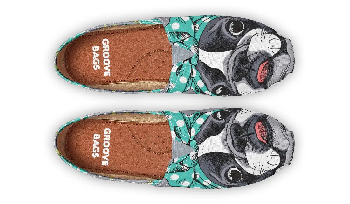 Floral Boston Terrier Turquoise Casual Shoes