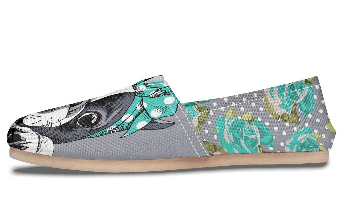 Floral Boston Terrier Turquoise Casual Shoes