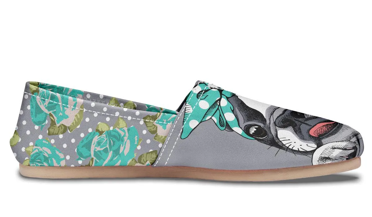 Floral Boston Terrier Turquoise Casual Shoes