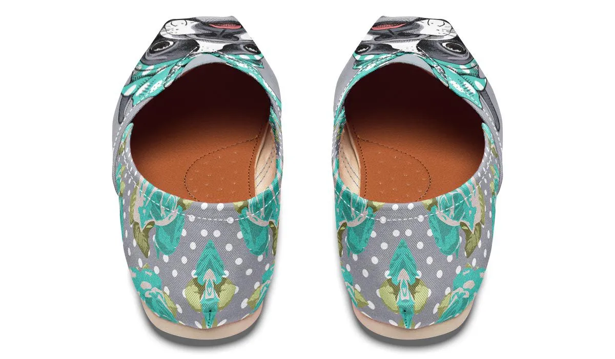 Floral Boston Terrier Turquoise Casual Shoes