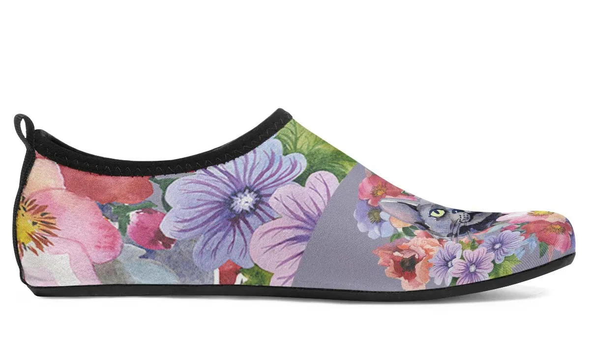 Floral Cat Aqua Barefoot Shoes