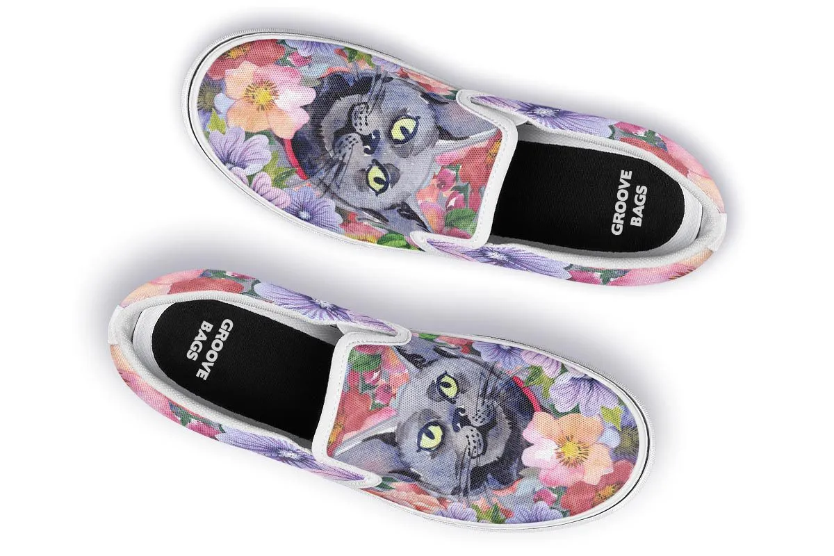 Floral Cat Slip-On Shoes