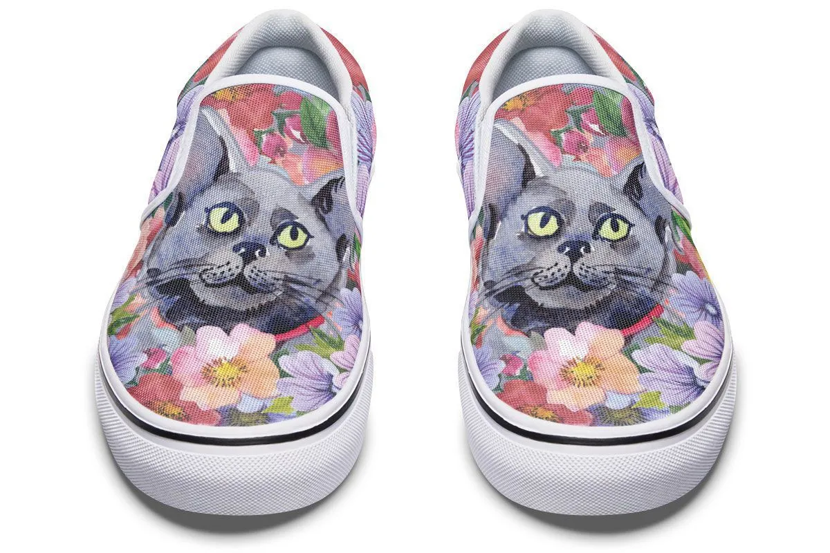 Floral Cat Slip-On Shoes