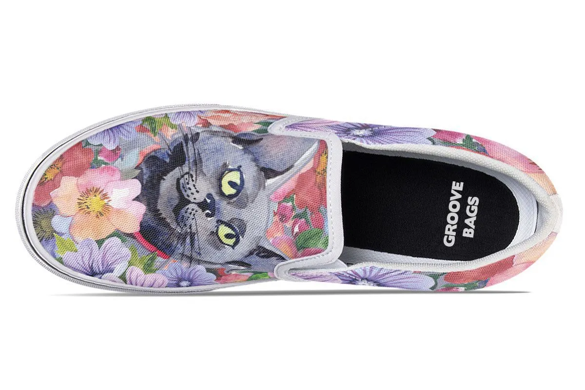 Floral Cat Slip-On Shoes