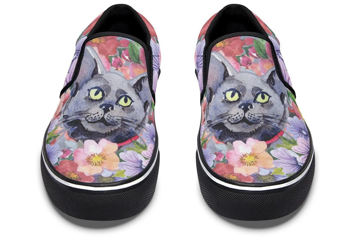 Floral Cat Slip-On Shoes
