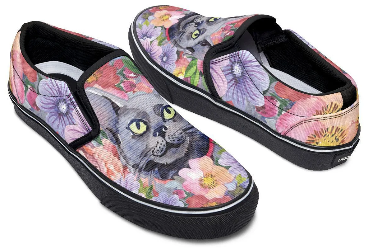 Floral Cat Slip-On Shoes