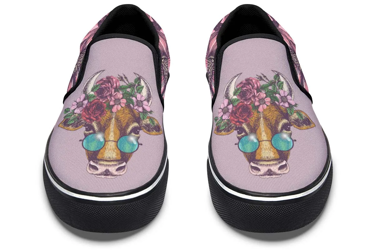 Floral Cow Slip-On Shoes