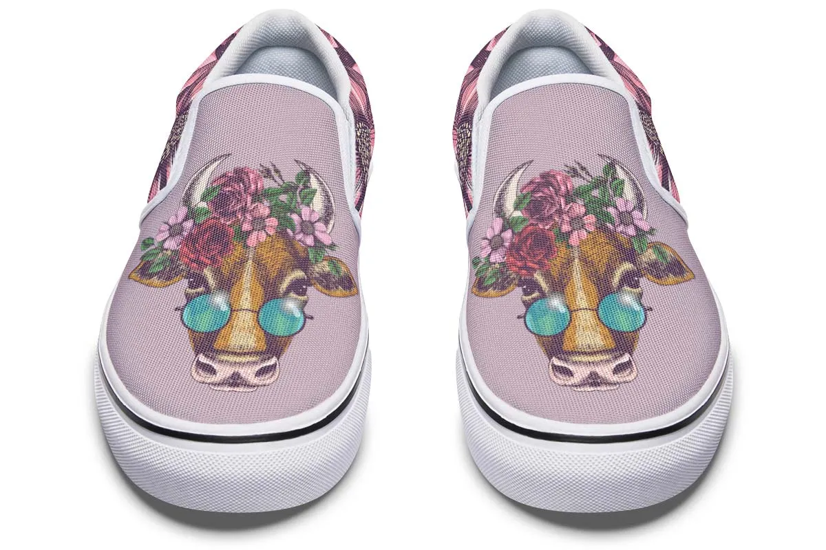Floral Cow Slip-On Shoes