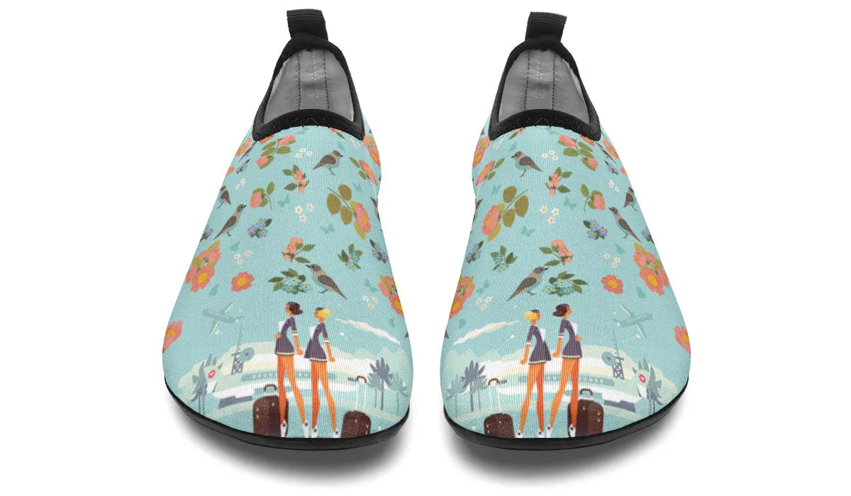 Floral Flight Attendant Aqua Barefoot Shoes