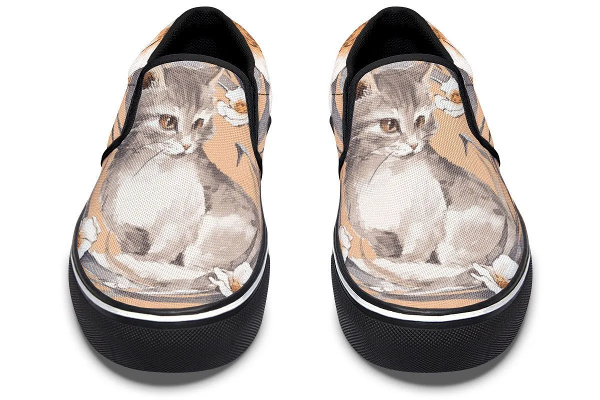 Floral Kitten Slip-On Shoes