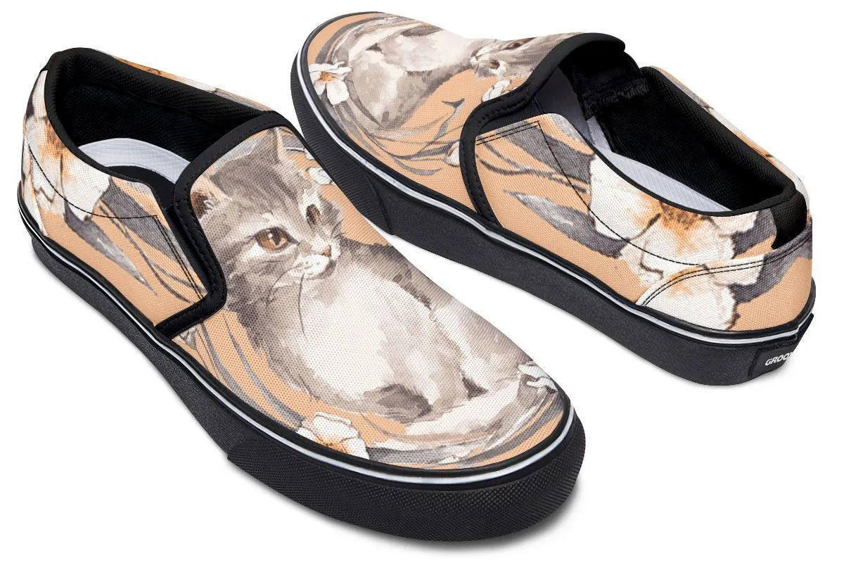 Floral Kitten Slip-On Shoes