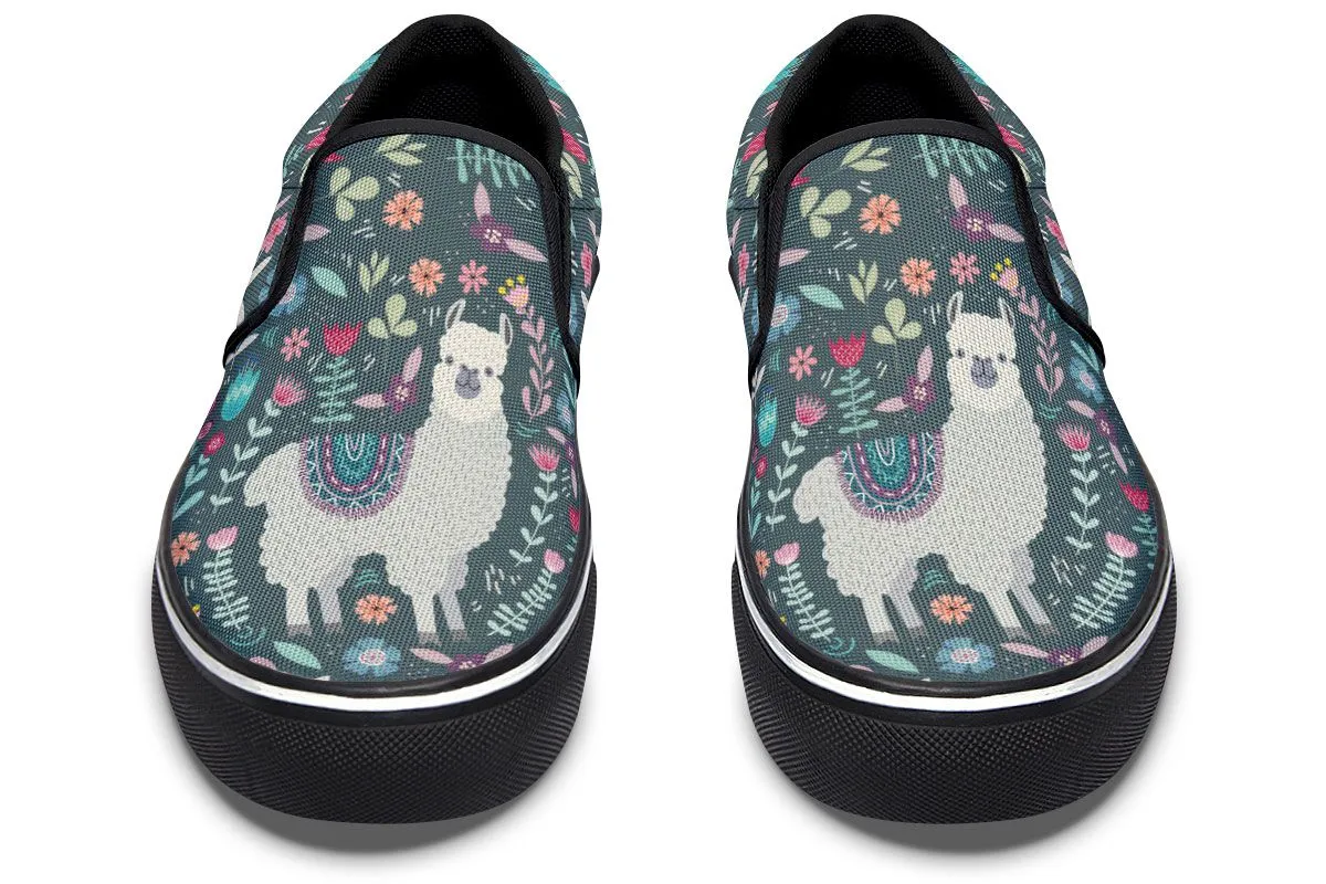 Floral Llama Slip-On Shoes