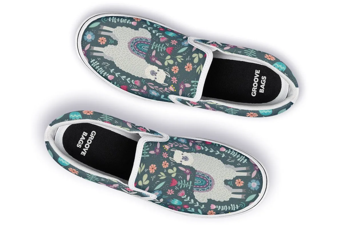 Floral Llama Slip-On Shoes